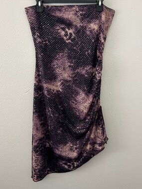 Y2K Charlotte Russe Asymmetric Strapless Dress Sz M Ruched Purple Shimmer Fairy